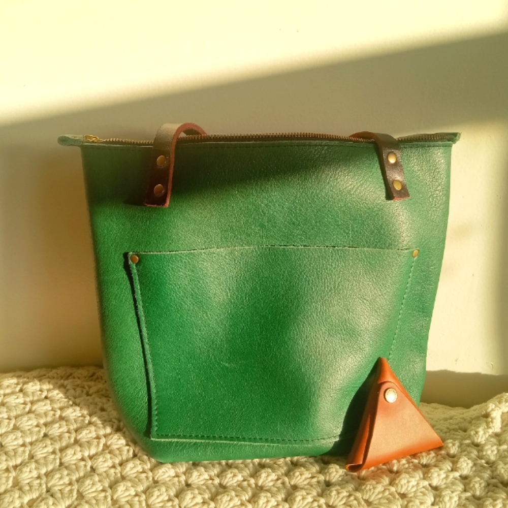 Portland Leather Goods Small Zip Tote In Bacalar With Honey Triangle Pouch